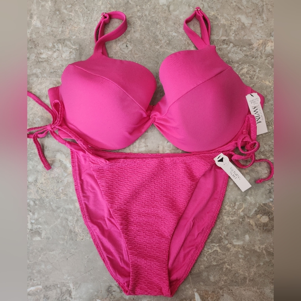 36D3/XL VS Swim Removable PushUp Side Tie Bikini Set Tropical Island Getaway